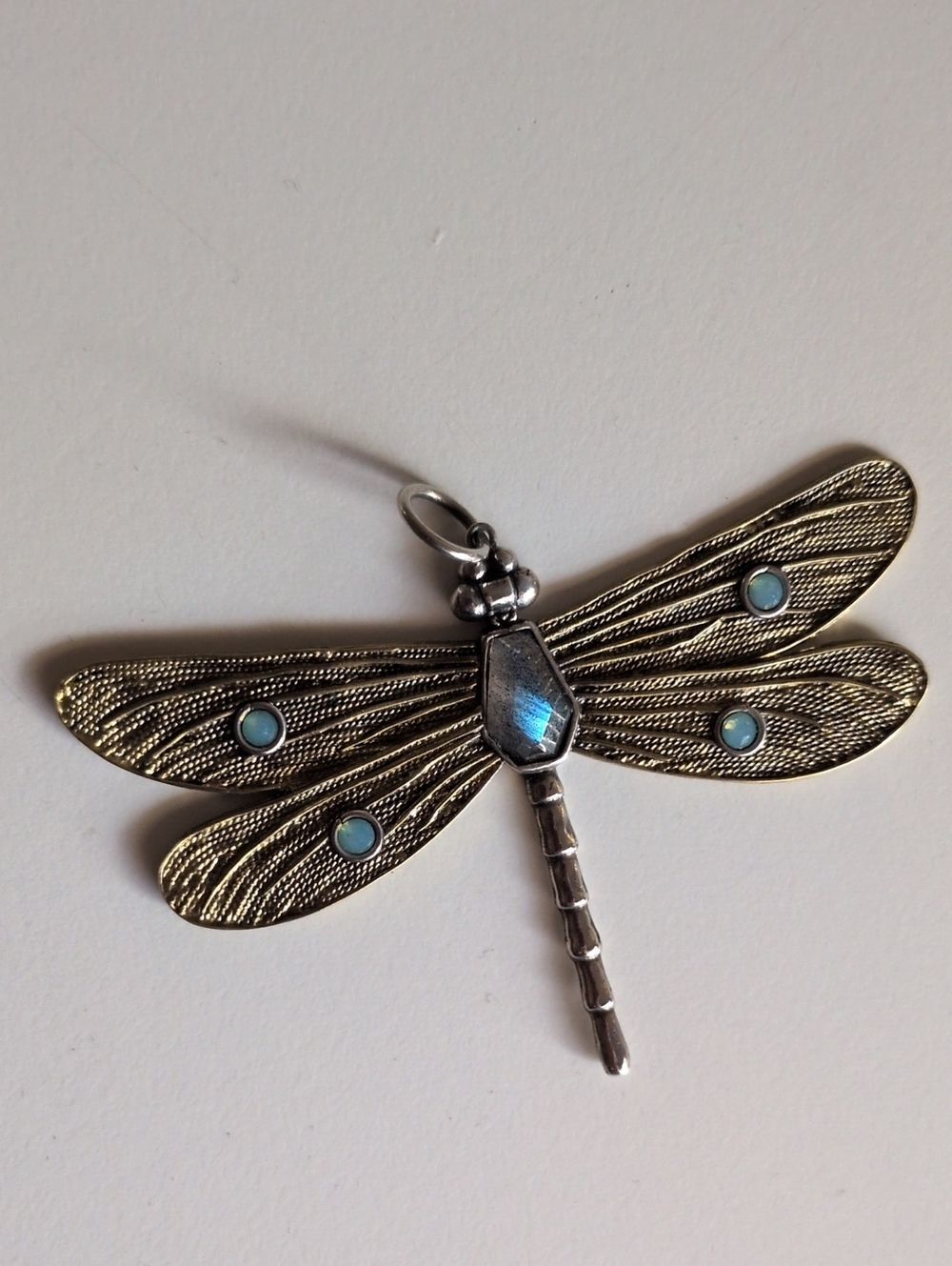 Waxing Poetic Dragonfly Transform Charm Sterling Silver Brass Labradorite Stone